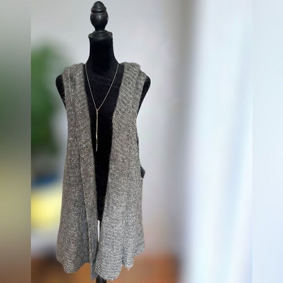 Eileen Fisher Suri alpaca silk mesh hooded Vest Cardigan Duster Size L - Picture 8 of 15